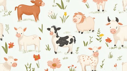 Adorable farm animals pattern interior spaces wallpaper design playful environment stylish aesthetic