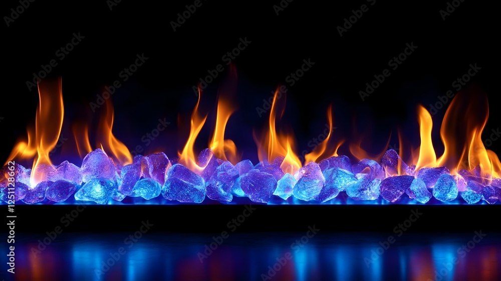 Poster mesmerizing flames casting a captivating glow in the dark winter atmosphere creating a cozy and sere