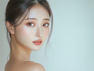 Obraz premium 肩を出した振り向く若いアジア人女性のポートレート