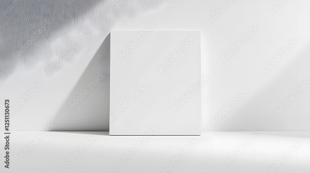 Poster Minimalist 3D Cube Display with Elegant Gray Shadows and Reflective Surfaces