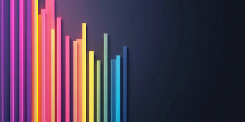 A vibrant, abstract design featuring colorful vertical bars against a dark background, evoking a sense of energy and creativity.