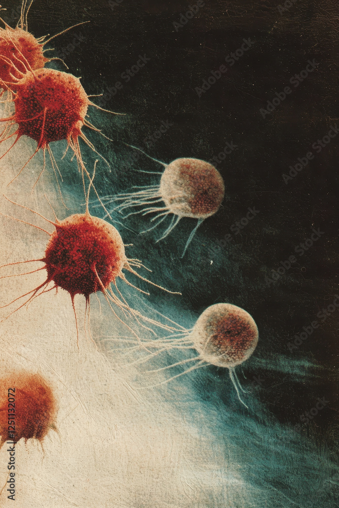 Poster exploring cellular complexity: a detailed look at microscopic cells and their interactions in health