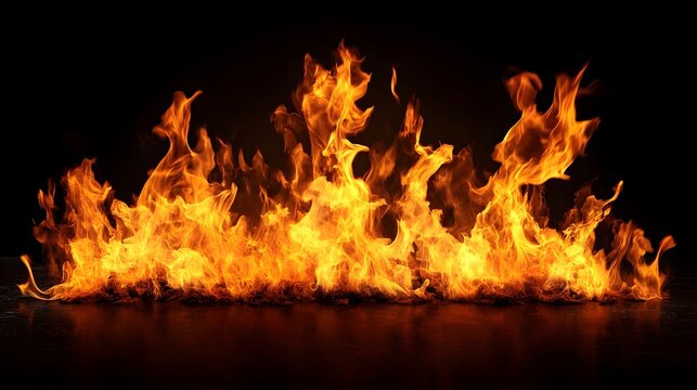 Powerful and dramatic scene of a raging inferno with intense flames fiery blaze and scorching heat that depicts the destructive energy and combustive power of a wildfire or large bonfire