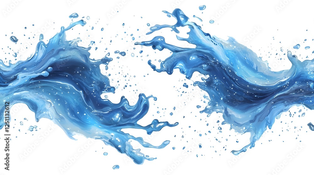 Aufkleber powerful and dynamic blue ocean waves crashing with splashing spray foam and turbulent motion aquati