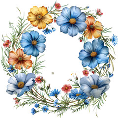 Watercolor Floral Wreath with Colorful Flowers, Perfect for Invitations and Decorative Designs