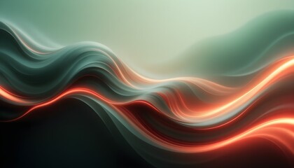 Fototapeta premium A mesmerizing abstract background featuring fluid, wavy light trails in green and orange with glowing particles, evoking a cosmic or futuristic energy. Perfect for digital themes.