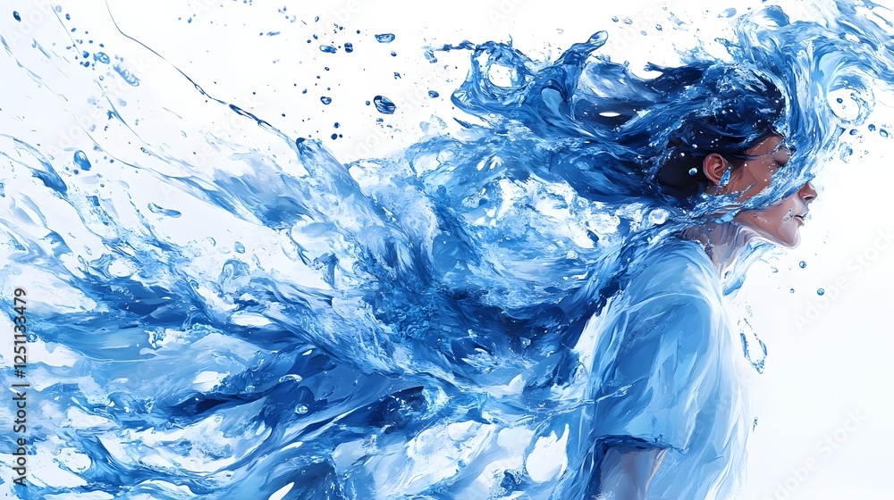 Poster powerful water splash with dynamic energy and motion in surreal abstract scene energetic fluid dynam