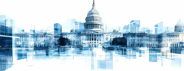 Capitol city skyline, digital art, reflection