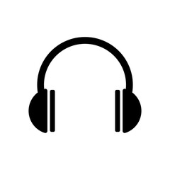 Illustration showing a black headphones icon on a white background
