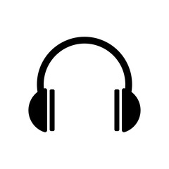Illustration showing a black headphones icon on a white background