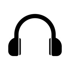 Illustration showing a black headphones icon on a white background