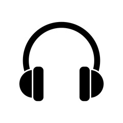 Illustration showing a black headphones icon on a white background