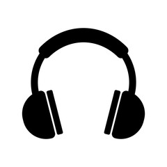 Illustration showing a black headphones icon on a white background