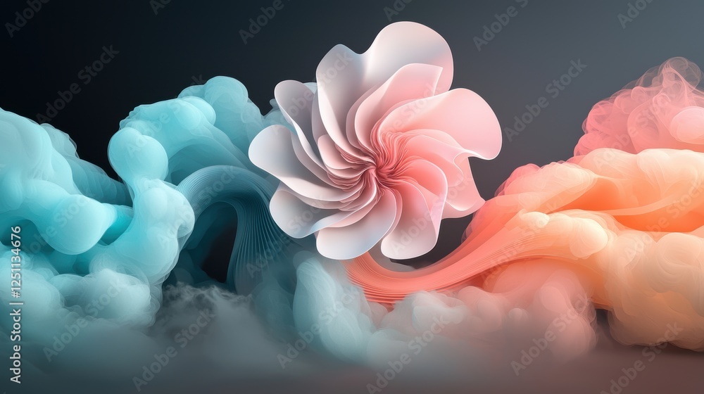 Poster a mesmerizing dance of abstract forms, with fractal geometry creating a sense of movement and fluidi
