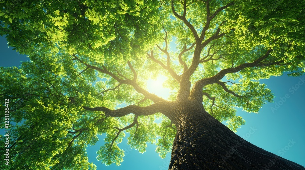 Poster a majestic oak tree with its branches and leaves generated using fractal algorithms, showcasing the 