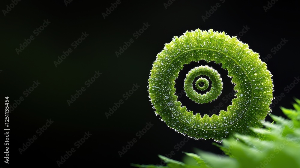 Aufkleber a delicate fern frond unfurling, its fractal structure highlighted by intricate veins and patterns, 