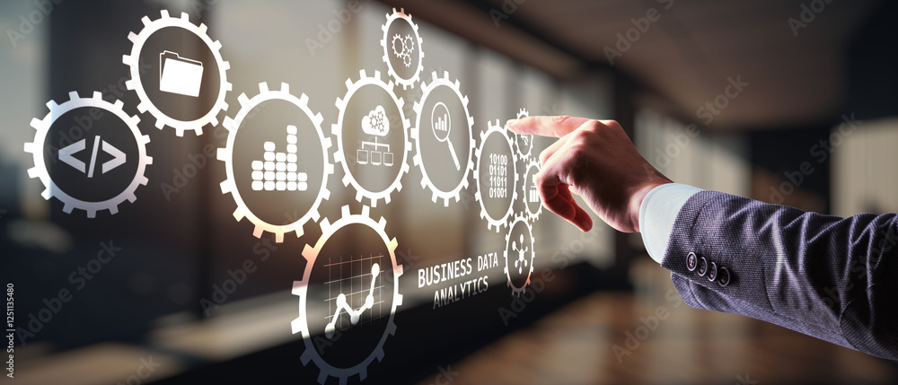 Aufkleber data business analysis and data management system with kpi and metrics. technology finance operation