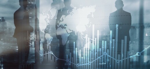 Stock market growth charts with blurred background. Mixed Media