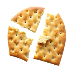 Broken Cracker Isolated on White Background, Crisp and Crunchy