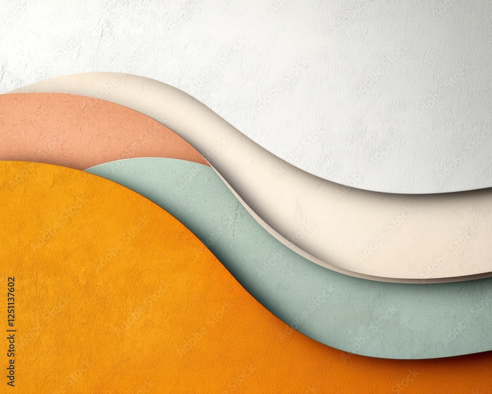 Poster abstract colorful geometric layers of textured wall surface with soft curves in modern design aesthe