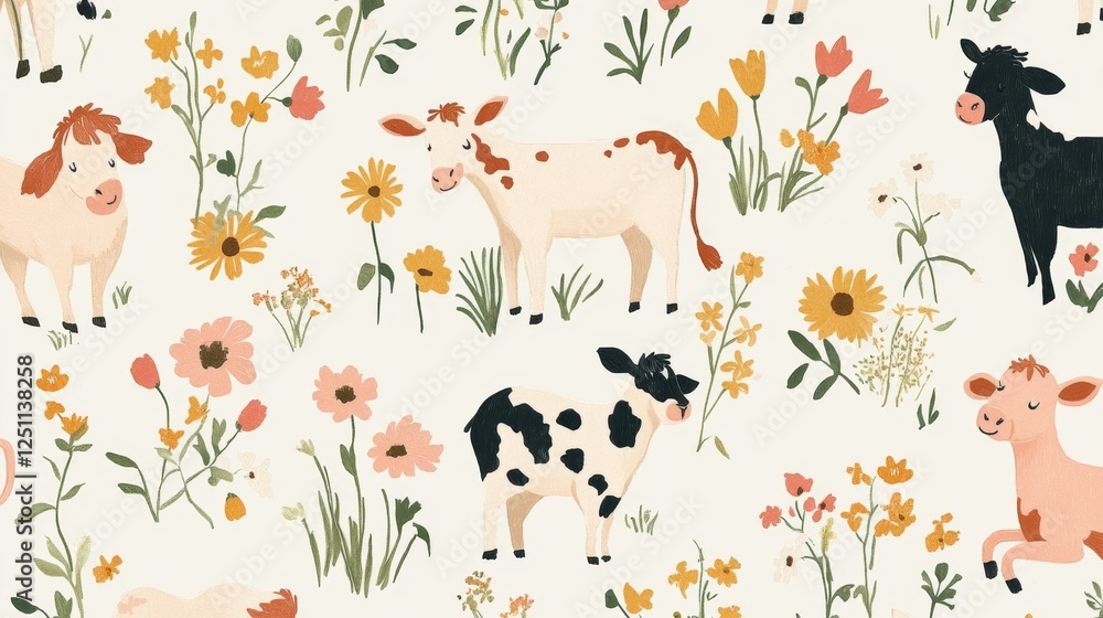 Poster inspiring creativity with playful farm animal patterns creative studio pattern design whimsical envi