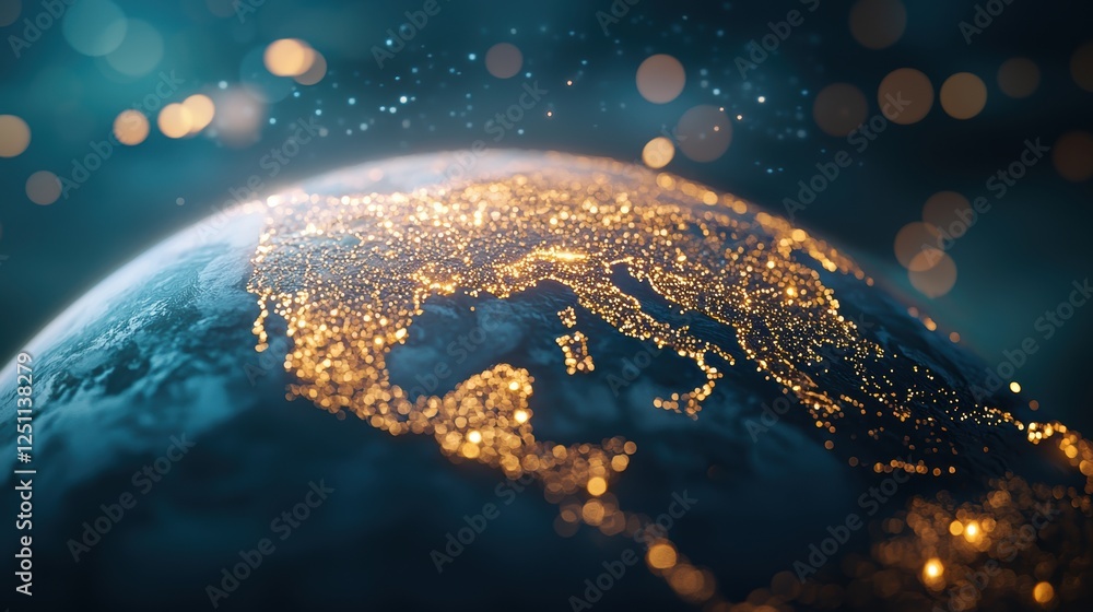 Poster a network of interconnected satellites orbiting earth, representing global communication and data tr