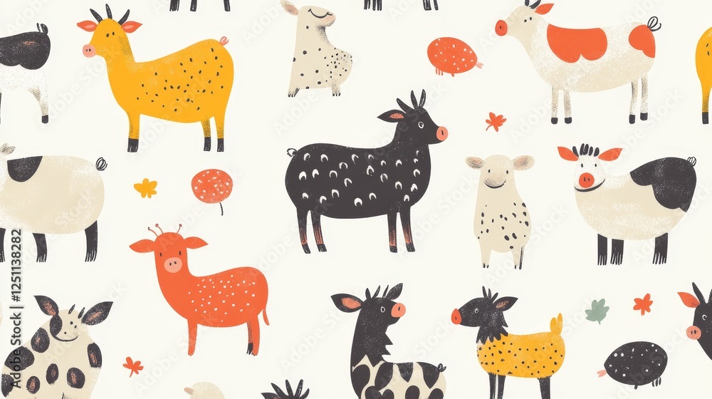 Poster create playful farm animal patterns imagination studio digital art colorful environment bird's eye v