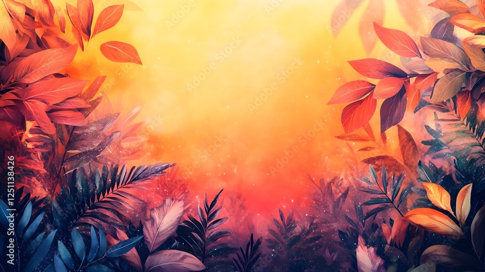 Poster stunning autumn foliage in a lush verdant forest landscape with a warm vibrant color palette of oran