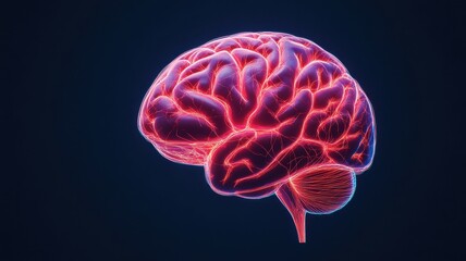 A vibrant, stylized depiction of a human brain illuminated with glowing lines against a dark background.