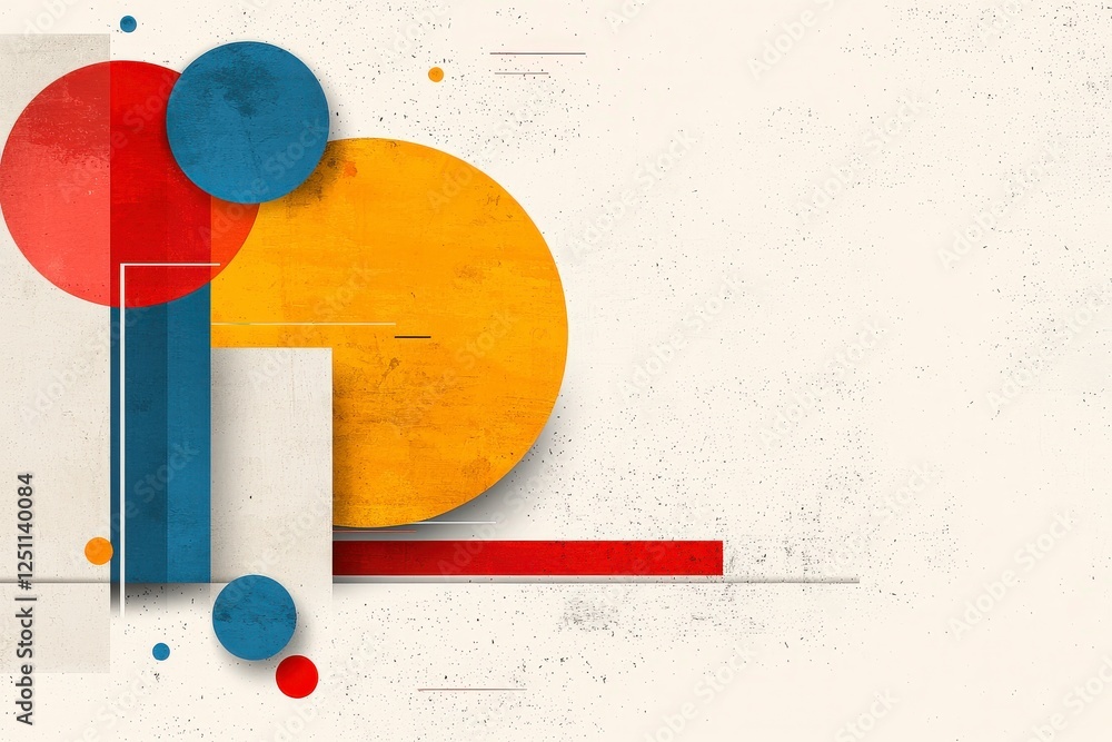 Poster abstract geometric composition with colorful circles and rectangles on textured background for creat