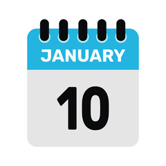 january 10 calendar icon and Time planner Daily Calendar reminder Vector design Illustration.
