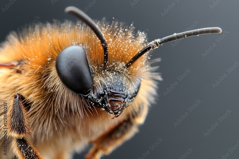 Aufkleber close-up view of a bee showcasing intricate details of its body and features in a natural setting