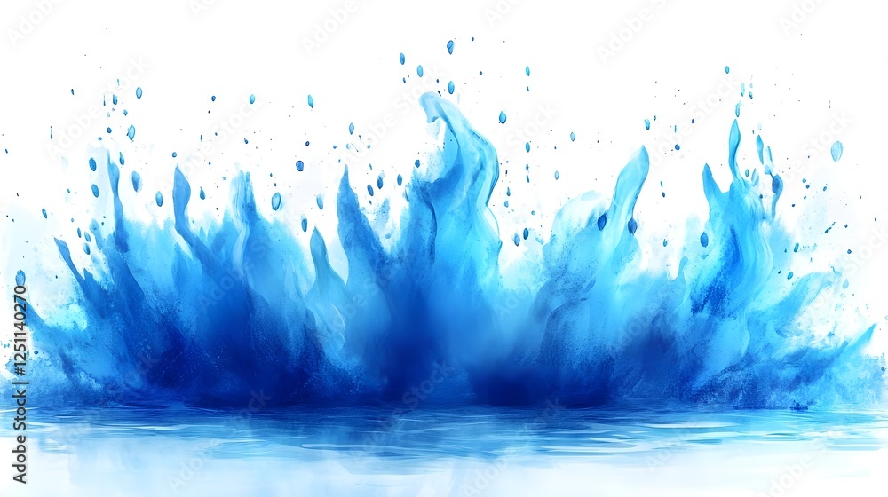 Poster vibrant blue aqua splash abstract motion explosion of fluid dynamics and energetic water movement dy