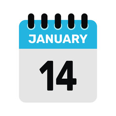 january 14 calendar icon and Time planner Daily Calendar reminder Vector design Illustration.