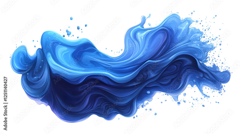 Poster vibrant blue fluid motion abstract with dynamic waves and organic flow captivating digital artwork w