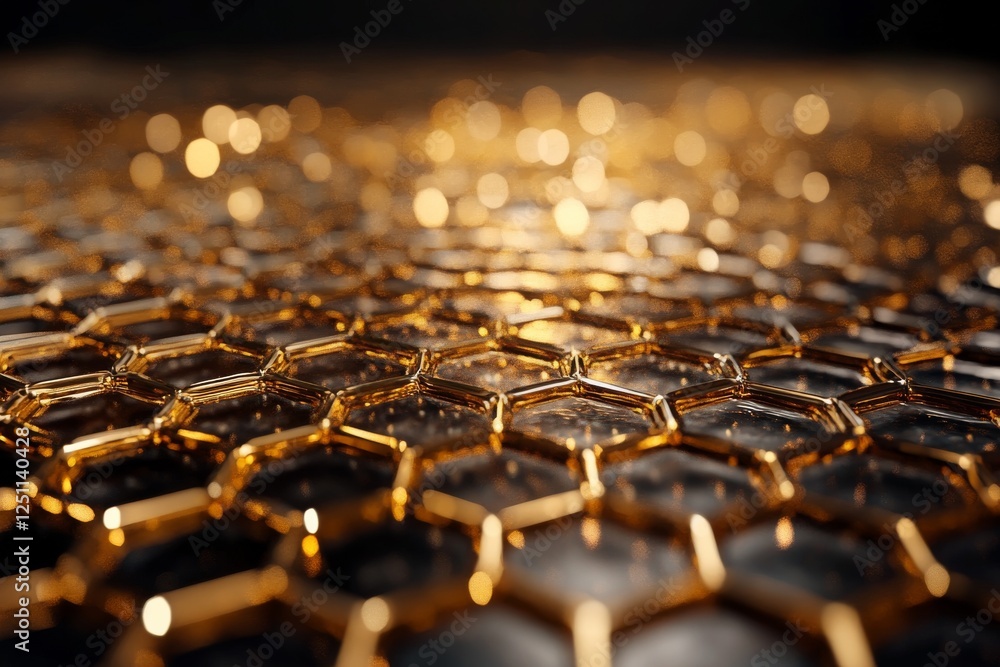Poster golden hexagonal pattern creates a mesmerizing visual effect on a dark surface in a creative design 