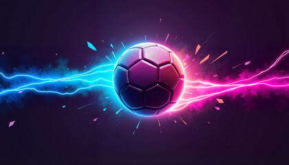 Naklejka premium Soccer ball with energy sparks on dark background