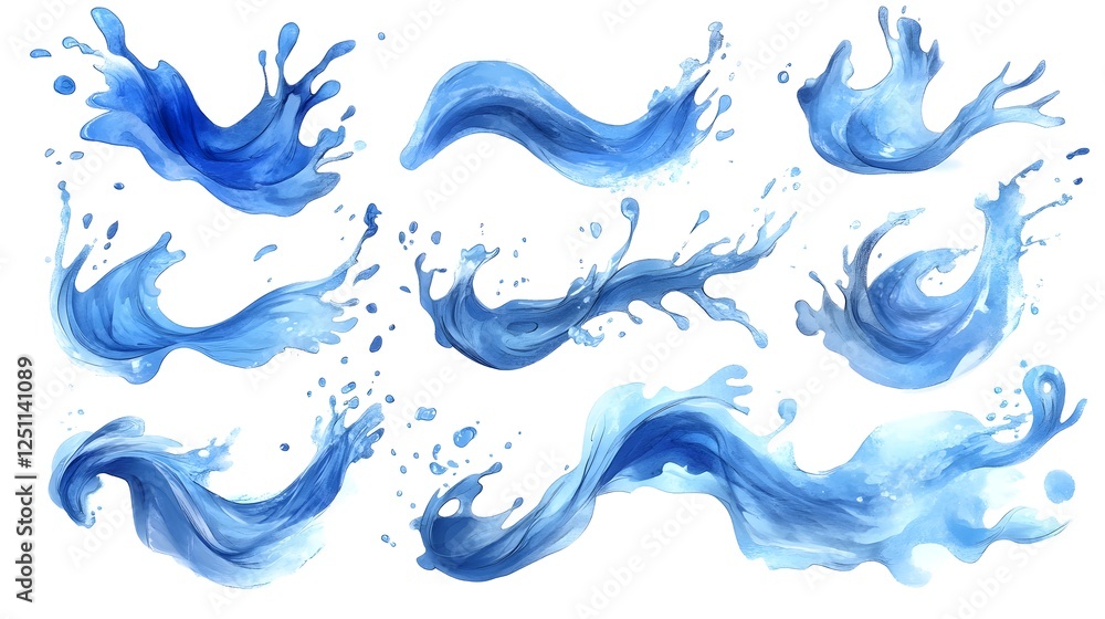 Leinwandbilder vibrant blue liquid splashing and flowing in abstract waves with dynamic movement and energy creativ