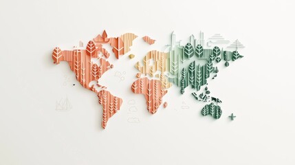 A world map depicting different climate zones, using color gradients to represent tropical, subtropical, temperate, and polar regions, along with symbols for precipitation and temperature ranges.