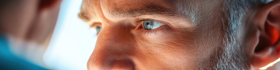 Close-up Profile of Man's Face, Showing Eye and Part of Beard