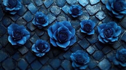 Blue roses stone pavement background design
