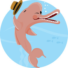 Pink Dolphin of the Amazon River. It transforms into a handsome man who wears a straw hat to cover the hole on his head. He seduces the women of the region – Boto Rosa