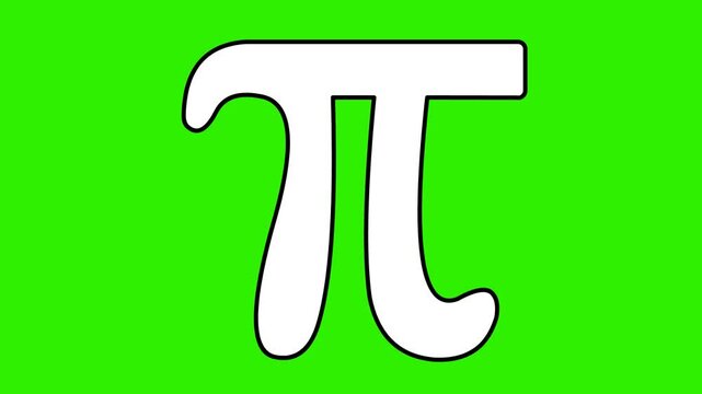 video animation drawing black and white pi number symbol drawn, on a green chroma key background