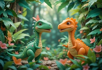 Obraz premium Cute cartoon dinosaur frame border on background.