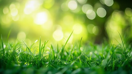 Capturing soft bokeh of bright green grass nature photography outdoor close-up aesthetic for creative designs