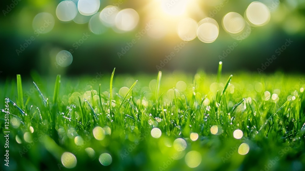 Aufkleber captivating soft bokeh of bright green grass nature setting photography serene environment close-up 