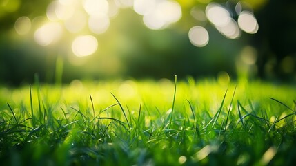 Obraz premium Capturing soft bokeh of bright green grass outdoor photography natural setting close-up aesthetic appeal