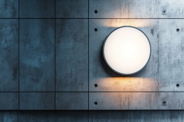 Minimalist concrete wall with a circular light fixture creating a modern design