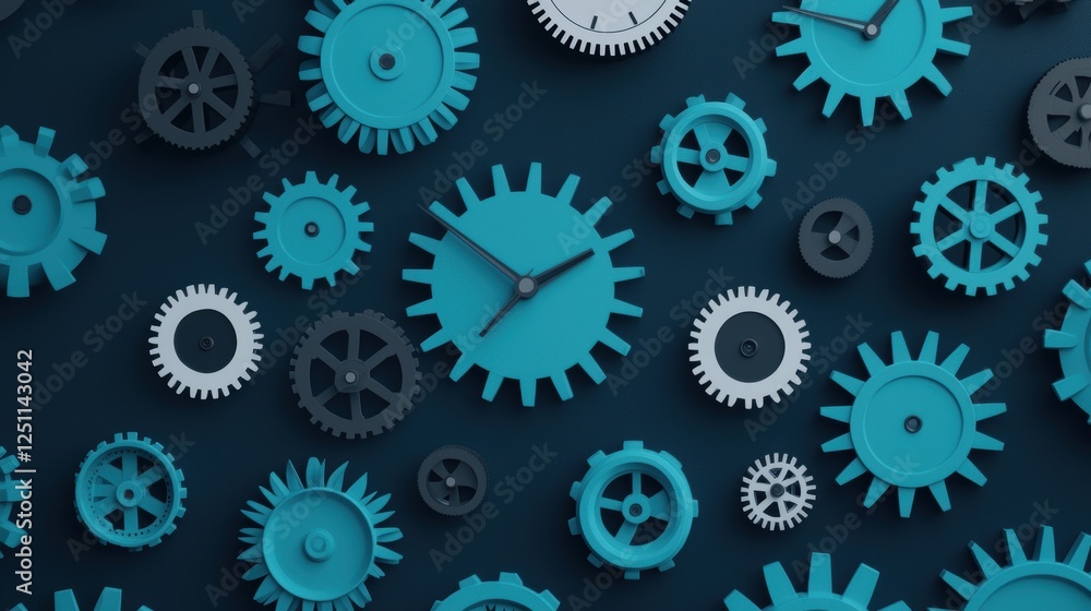 Aufkleber an intricate network of gears and cogs working together in perfect synchronization, representing the