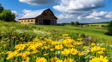 Rustic Barn, Wildflowers, Summer Meadow - Rustic charm